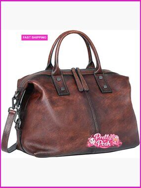 Genuine Leather Satchel Tote Bag with Adjustable Shoulder Strap